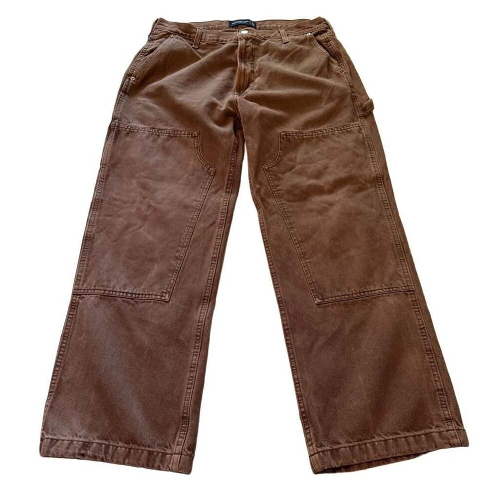 Abercrombie & Fitch Double Knee Authentic Rigid Denim Baggy 34/30 Brown Carpente